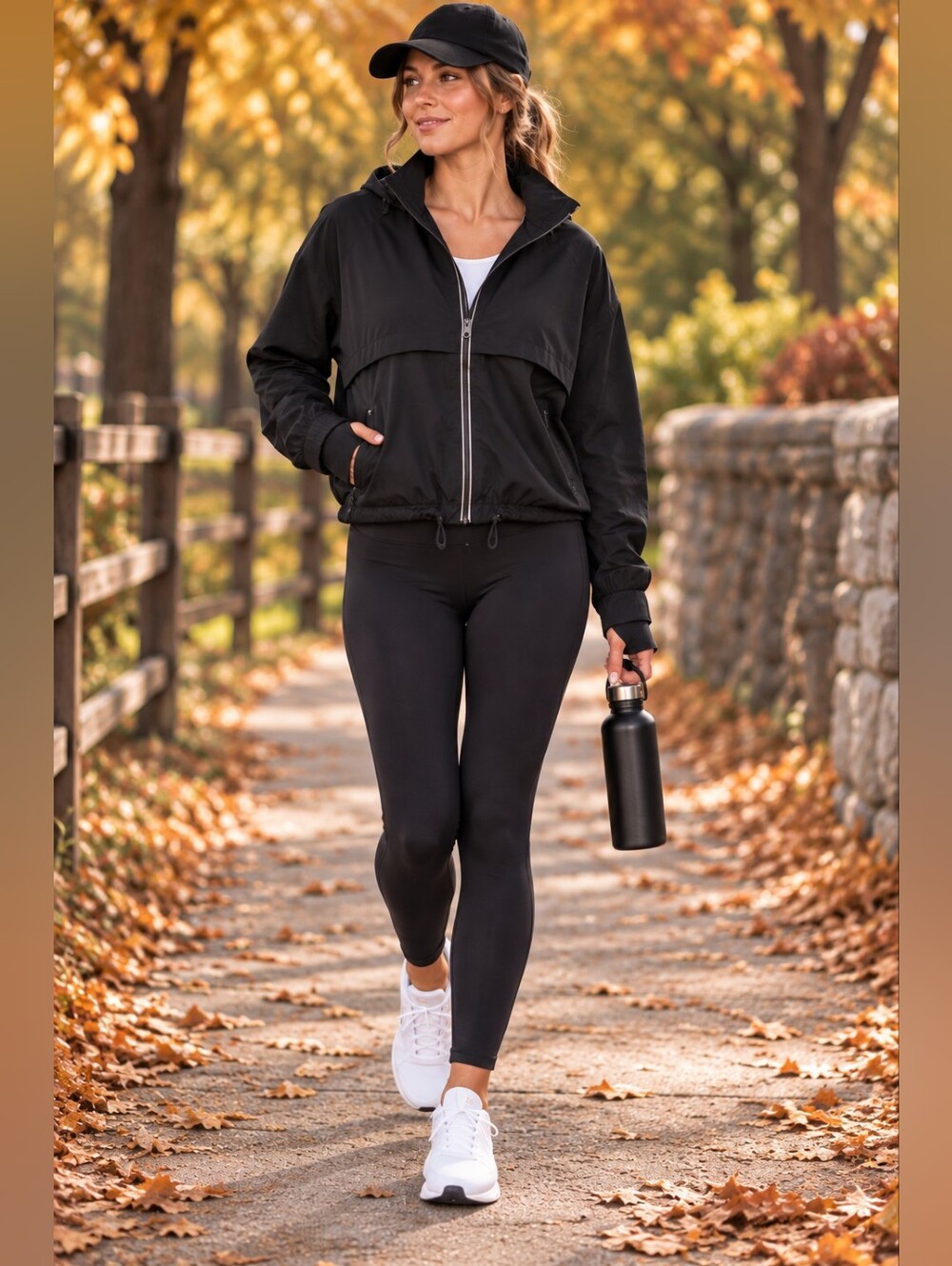 CALIA Pure Black Run Jacket Windproof Water Repellent Athleisure Activewear